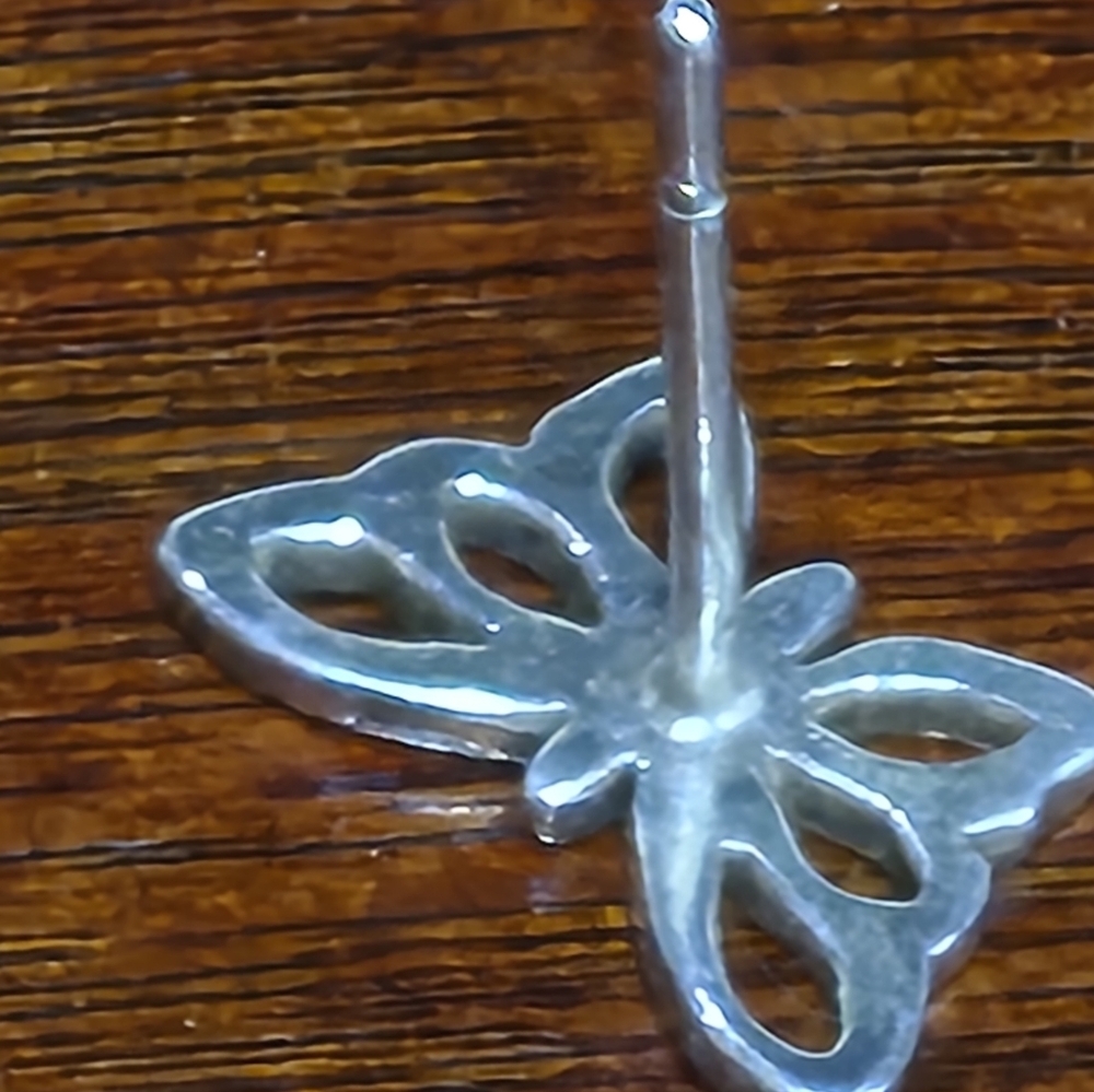 925 Sterling Silver Butterfly Stud Earrings - Picture 3 of 13